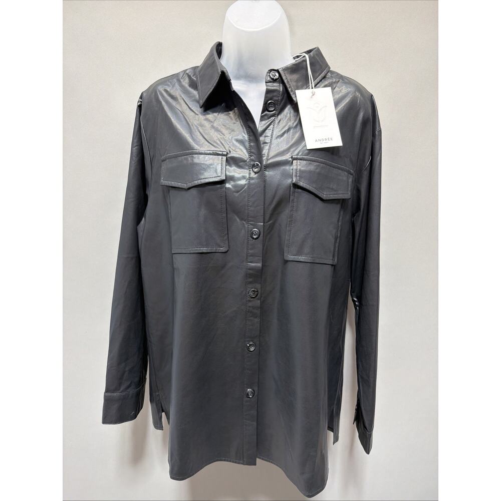 Andree By Unit Jasper Jacket Medium Black Shacket Back Faux Leather New